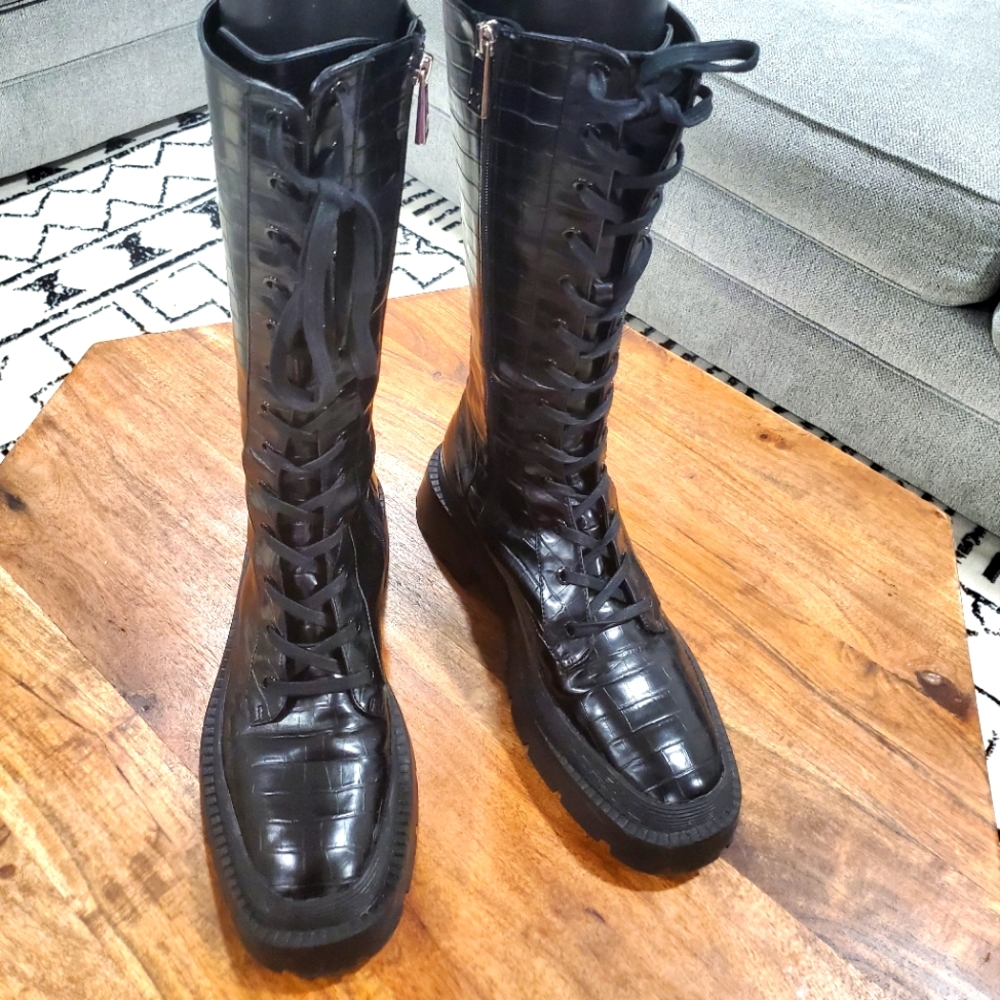 Zara croc print lace up combat boots